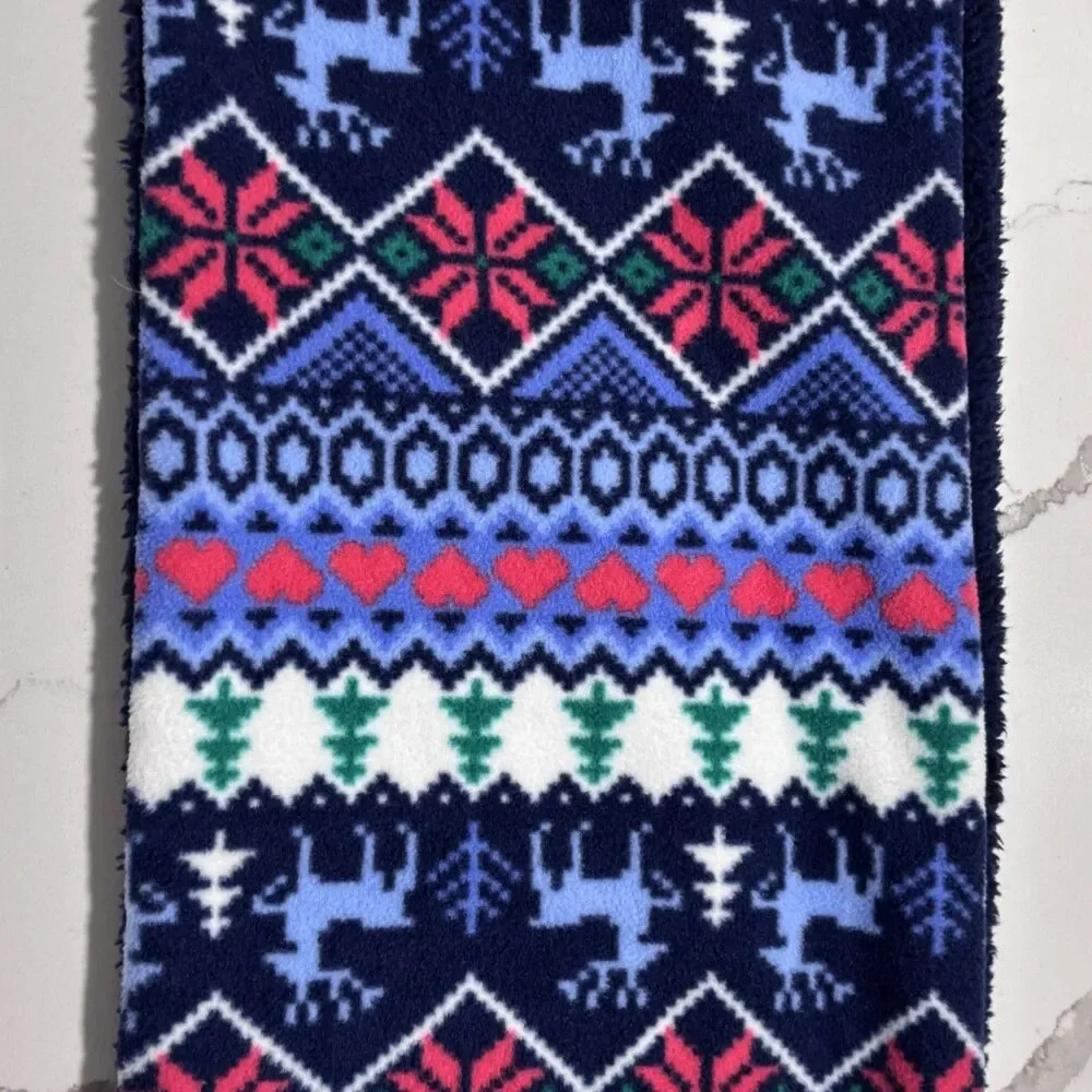 LANDS' END Women's Fleece Fair Isle Print Reindeer Snowflakes Scarf Gloves Set 7
